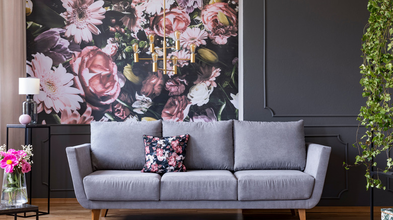 floral wallpaper in modern space