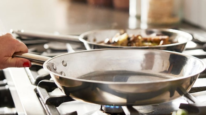 IKEA 365+ frying pan in stainless steel on the stove