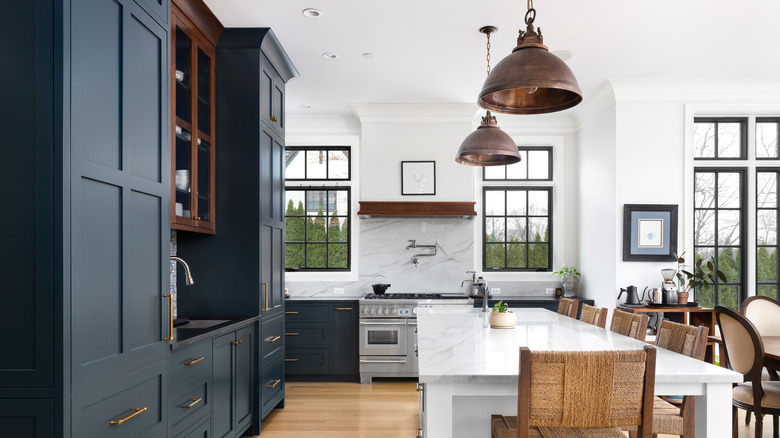 Kitchen interior with blue cabinetry