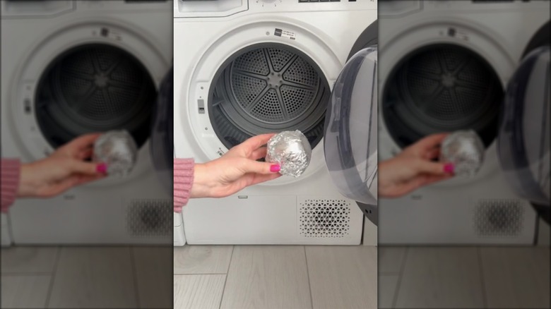 tossing tin foil into dryer