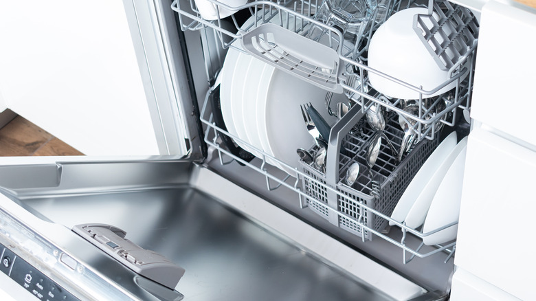 dishes in a dishwasher