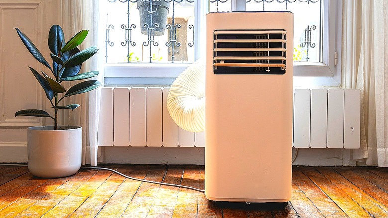 Close-up of portable air conditioner in home
