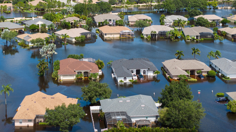 Flooding in a neighborhood caused by a hurricane