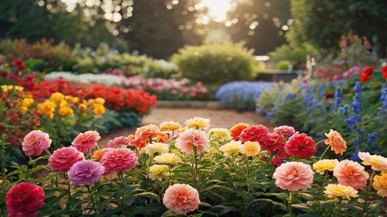 A beautiful garden view of colorful flowers