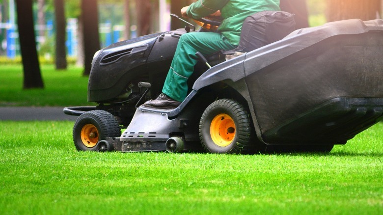Man on riding lawnmower 