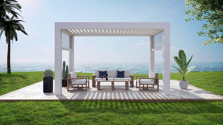 patio with white pergola