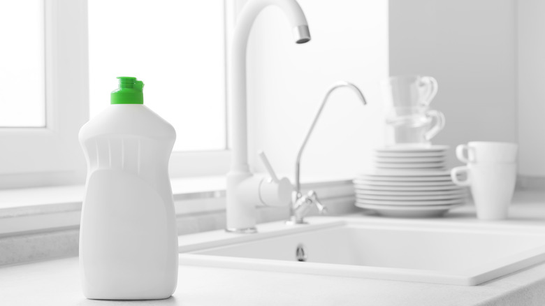 white bottle of dish soap