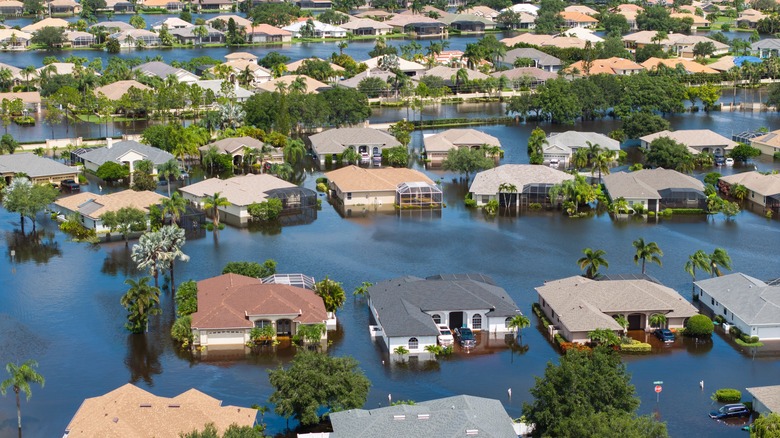 A Florida neighborhood with flooding from a hurricane