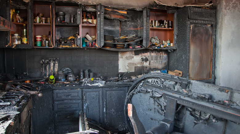 kitchen damaged from fire