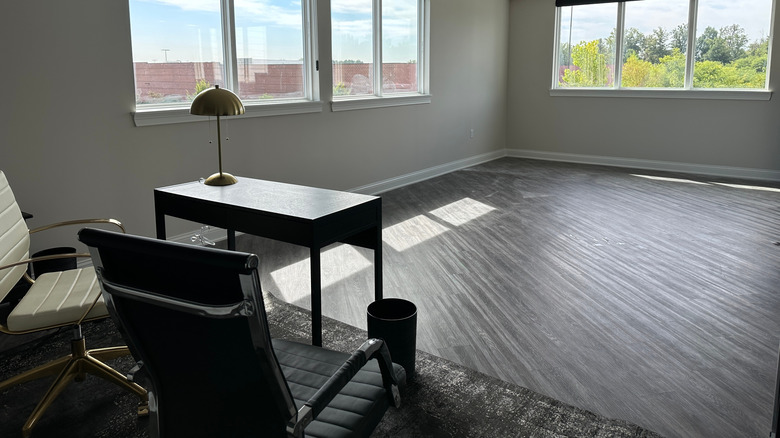 Luxury vinyl flooring in a home office