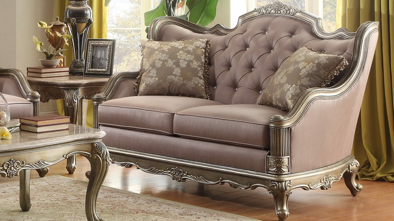 Couch with silk fabric in living room