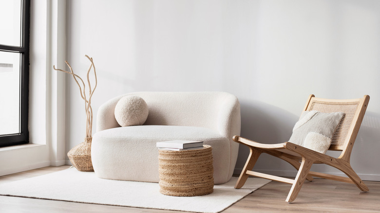 very neutral, minimalist living room design