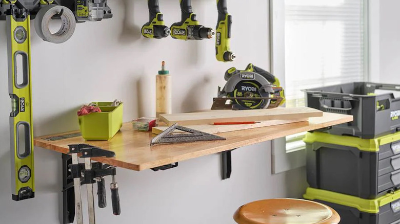 Ryobi's space-saving Stowaway wall-mounted work bench