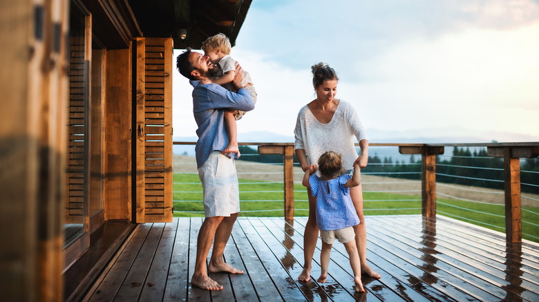 family on patio together