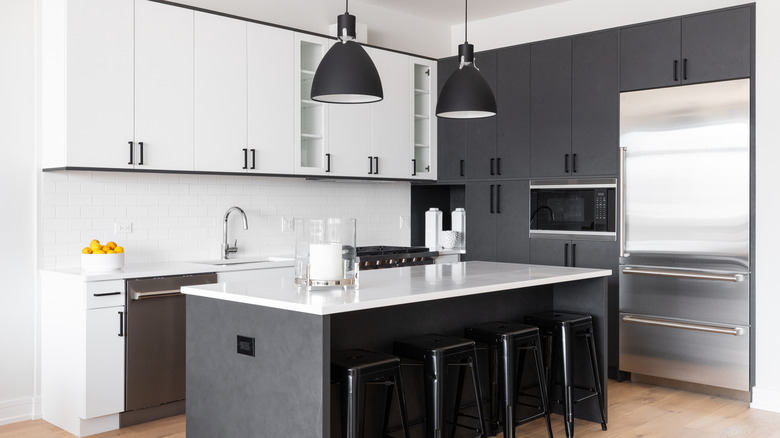 Modern kitchen with a white quartz countertop