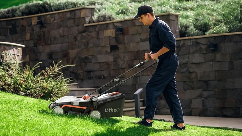 The Litheli 13-inch cordless lawn mower from Amazon