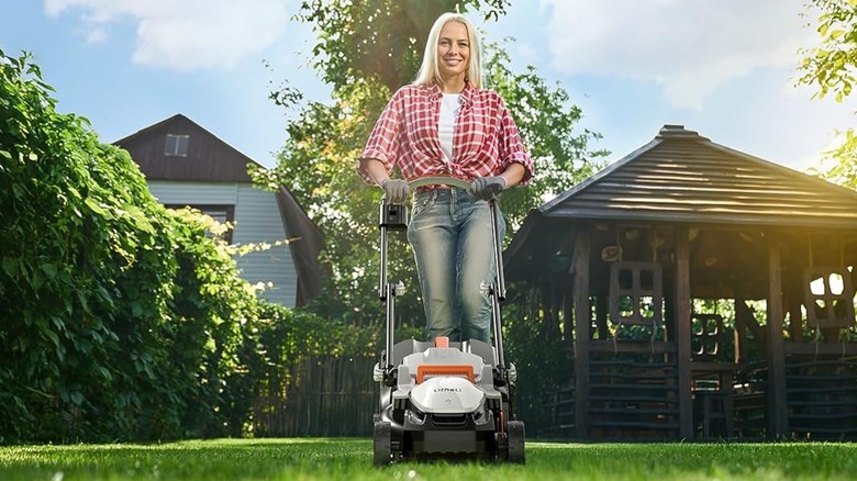 The Litheli 13-inch cordless lawn mower available from Amazon