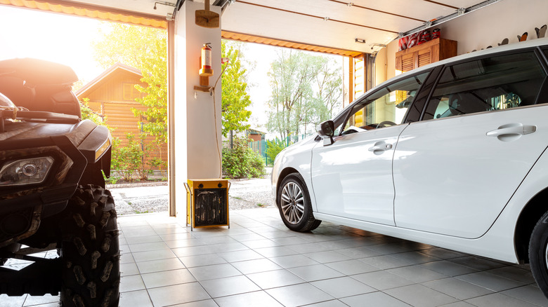 garage with a tiled floor