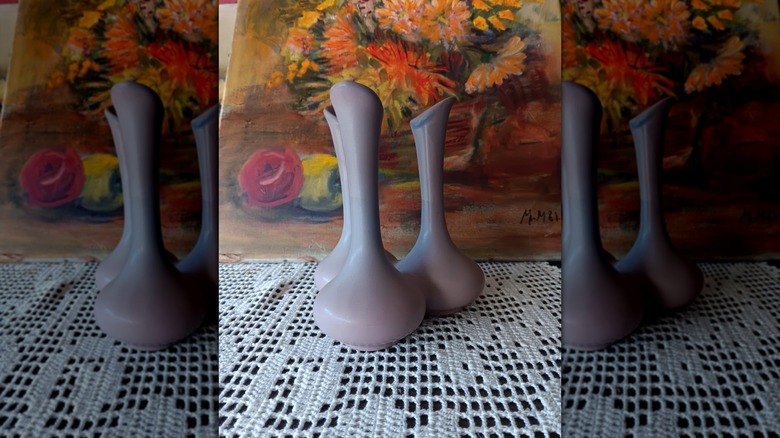 Van Briggle conjoined vase with a pink and blue matte glaze finish