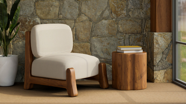 A retro room with stone wall