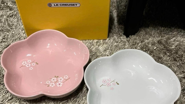 Le Creuset dishes with the limited edition cherry blossom pattern