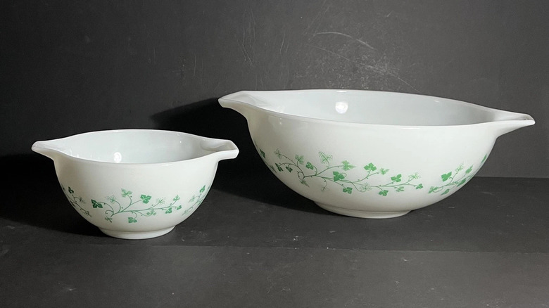 The two piece chip and dip bowls from Pyrex in the Ivy pattern