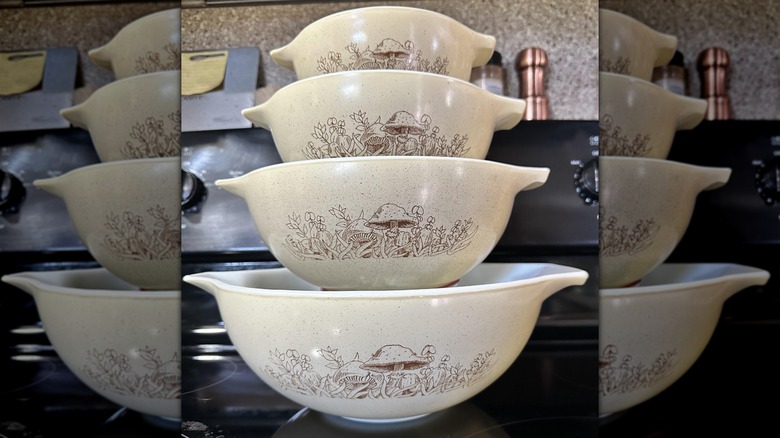 A vintage Pyrex Forest Fancies four-piece set of mixing bowls