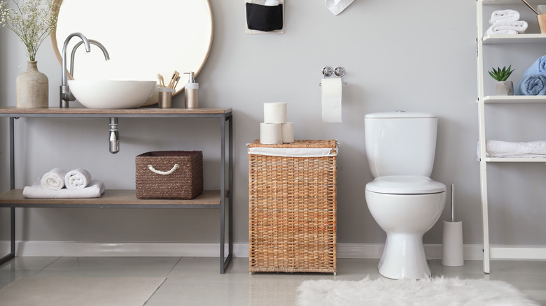 stylish modern gray minimalist bathroom