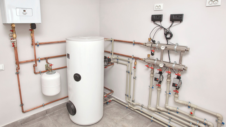 Water heater tank and pipes