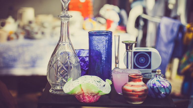 Vintage glassware at an antique shop