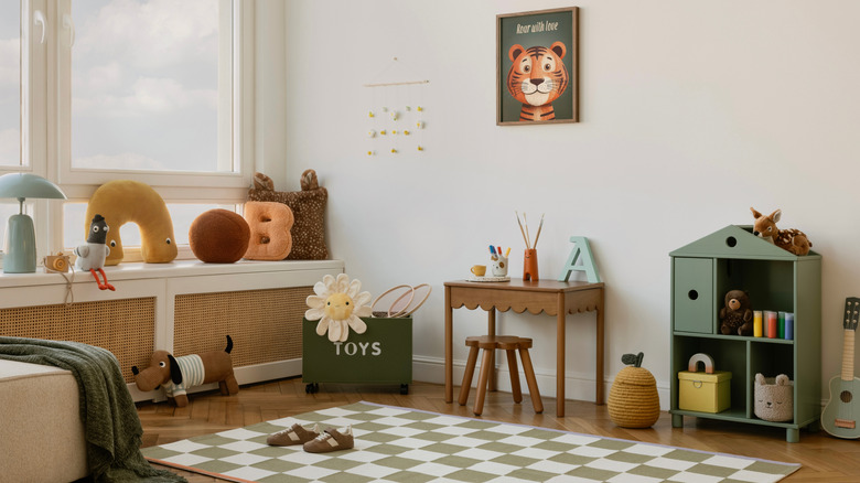 A stylish playroom with lots of storage.