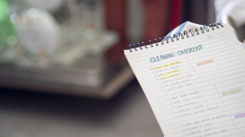 A paper with a cleaning checklist.