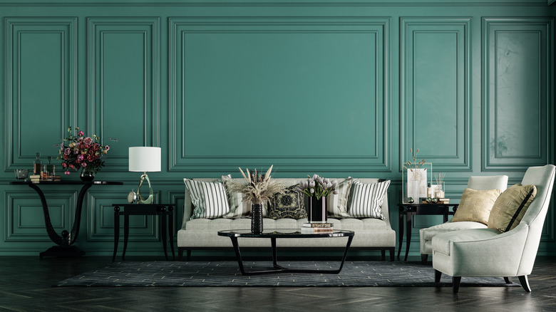 green walls living room 