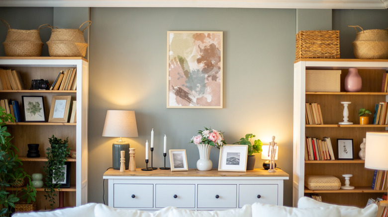 living room with different lamp lighting sources