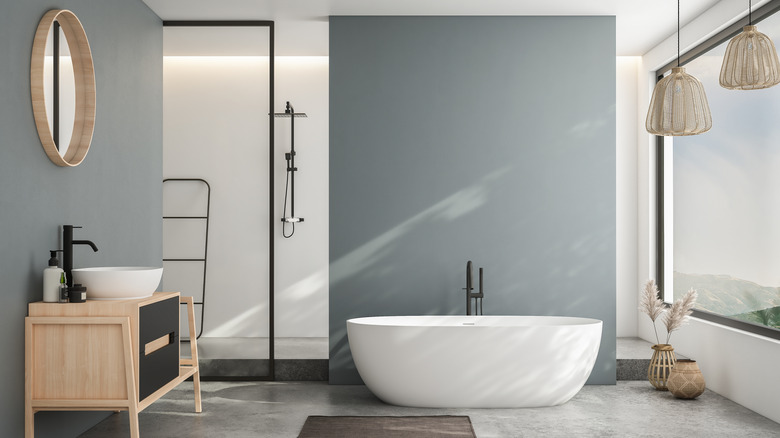serene bathroom with gray blue white elements