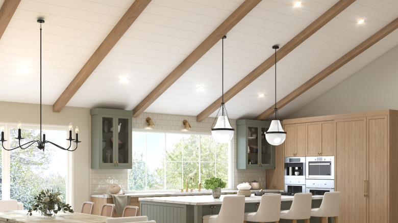 home with wood ceiling beams