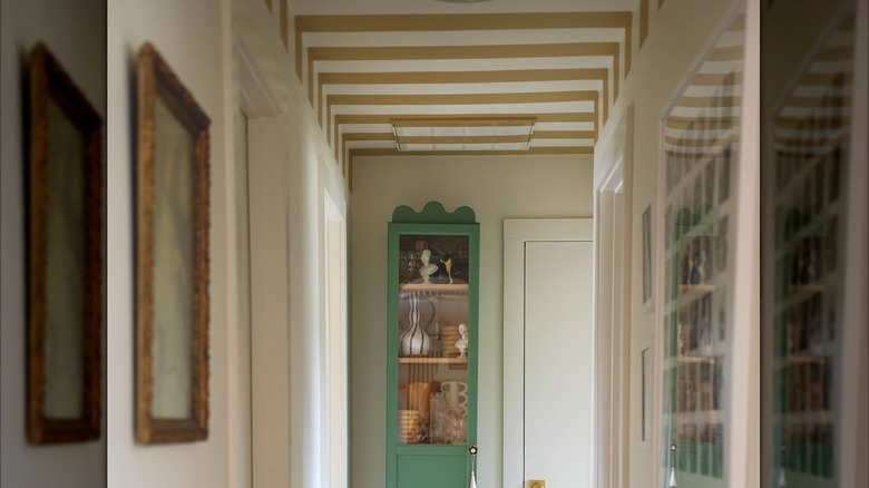 cream and white striped ceiling
