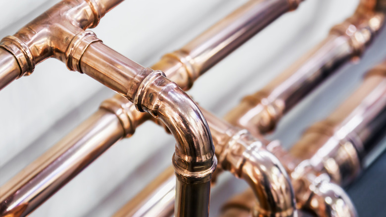 set of copper pipes