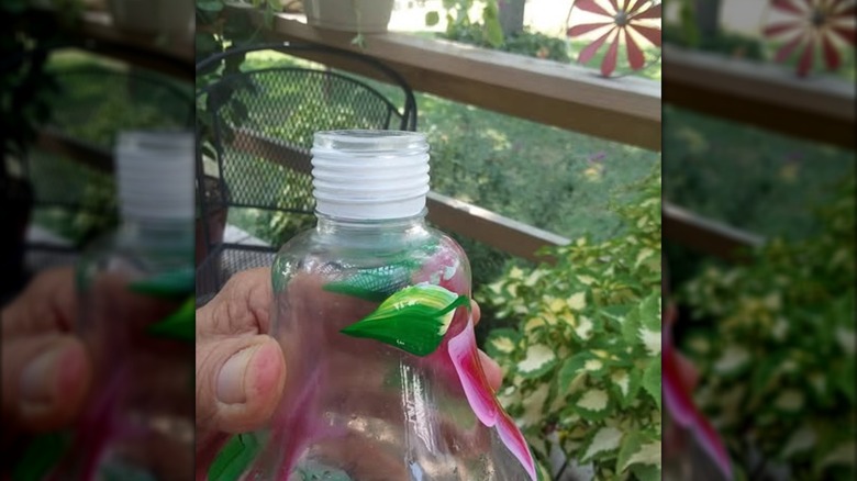 the threaded part of a hummingbird feeder can be sealed with Teflon tape