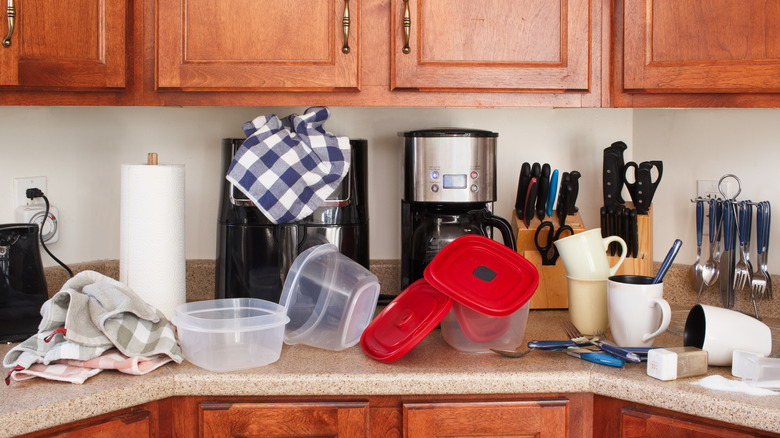 Cluttered kitchen counters