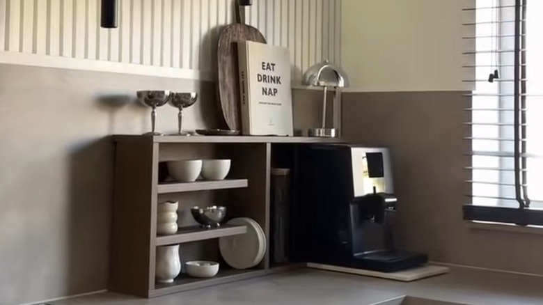 The HAGAÅN IKEA unit used on a counter as a coffee station.