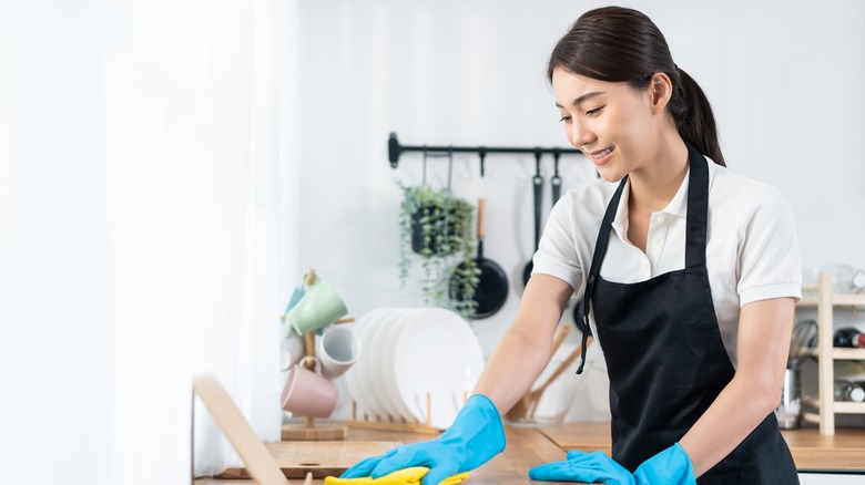 woman cleaning home