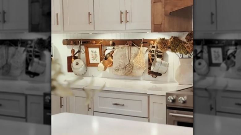 A kitchen rack made from bed posts