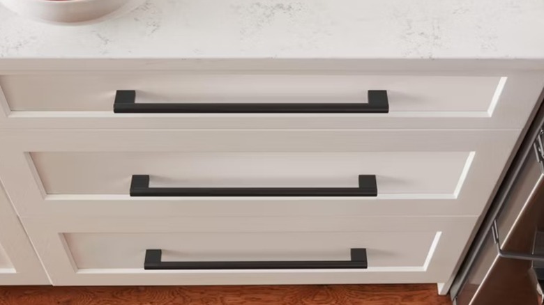 Self adhesive appliance pulls on drawers in the kitchen
