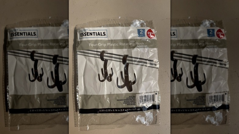 A package of Dollar Tree rotating grip-hooks