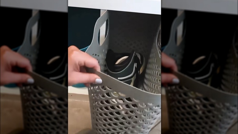 shoes in plastic dollar tree tote