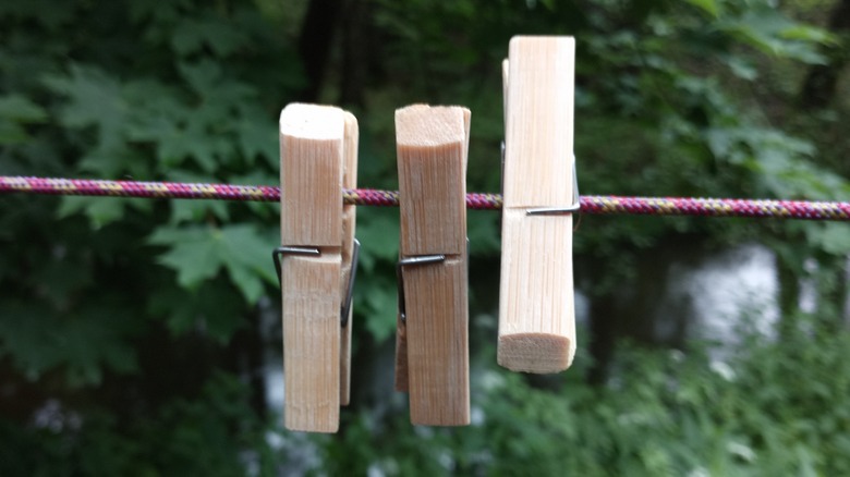 clothespins on a clothesline