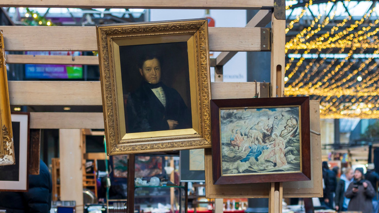 Vintage portrait and paintings on display