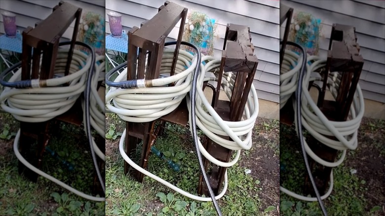 Side-by-side of final picture hose holder made from pallets