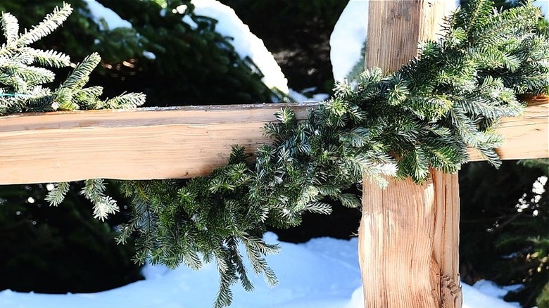 Balsam fir garland on fence
